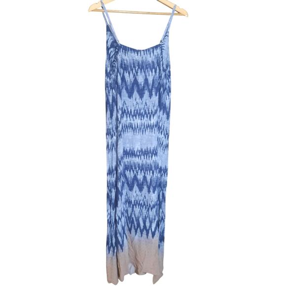 Mystree Womens Blue Zig Zag Print Spaghetti Strap Side Slits Maxi Dress Size L - Picture 2 of 5